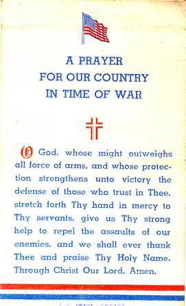 yellowed paper with prayer for our country in a time of war